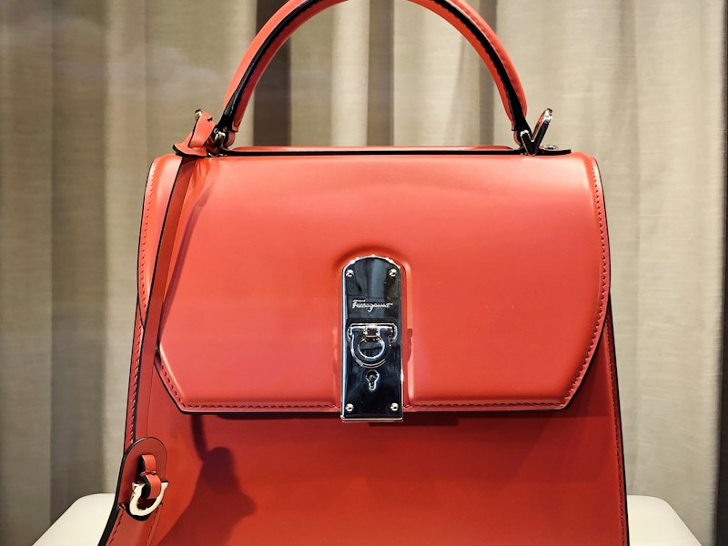 Red leather top-handle handbag, silver hardware