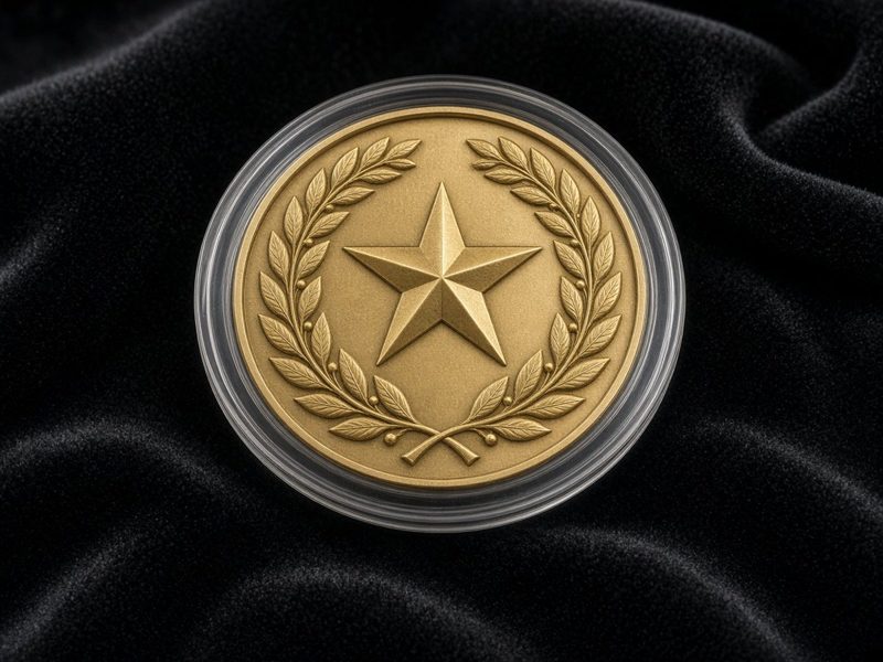 Gold-tone commemorative collector coin in capsule